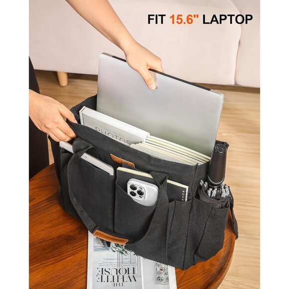 Women's Black 2 Tote Bags Large Utility Bags with Pockets Zip for Teacher Work - Picture 5 of 7